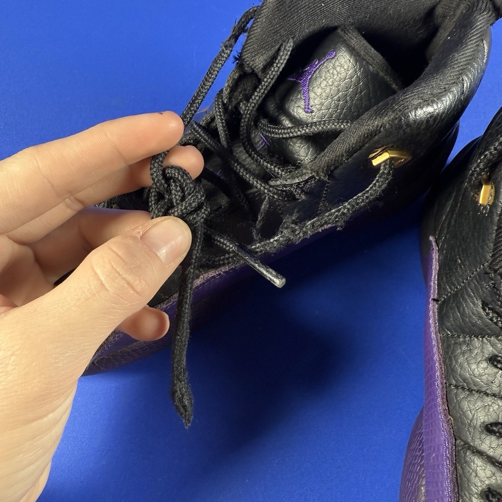 Nike Air Jordan 12 Retro Shoes Youth 2.5Y Black Purple Basketball Sneakers‎ Lace - Picture 10 of 12